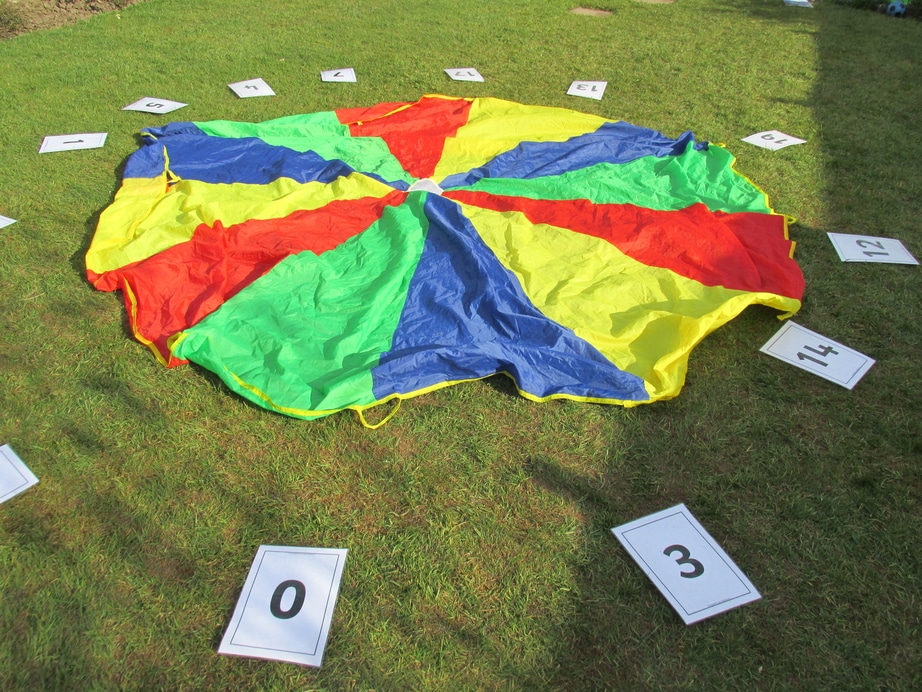 Parachute on ground with numbers around it